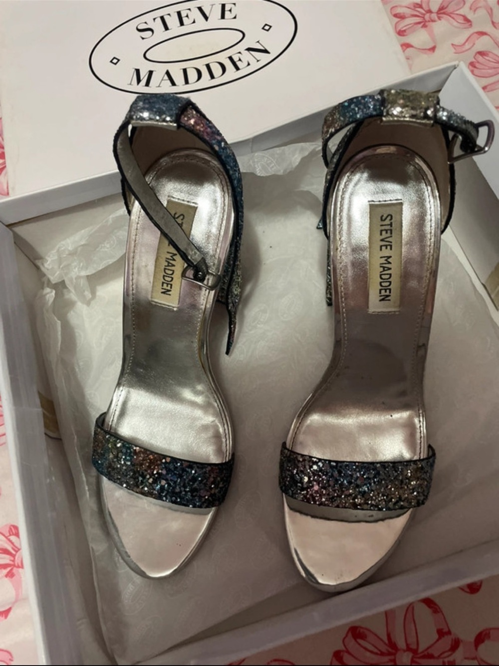 Steve Madden Multicolor Glitter Ankle-Strap Heels